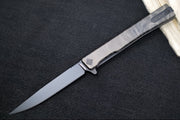 Ocaso Knives Engraved Solstice Flipper - CPM-S35VN Steel / Black PVD Coated Straight Blade / Engraved Full Titanium Handle #10ETB - Northwest Knives