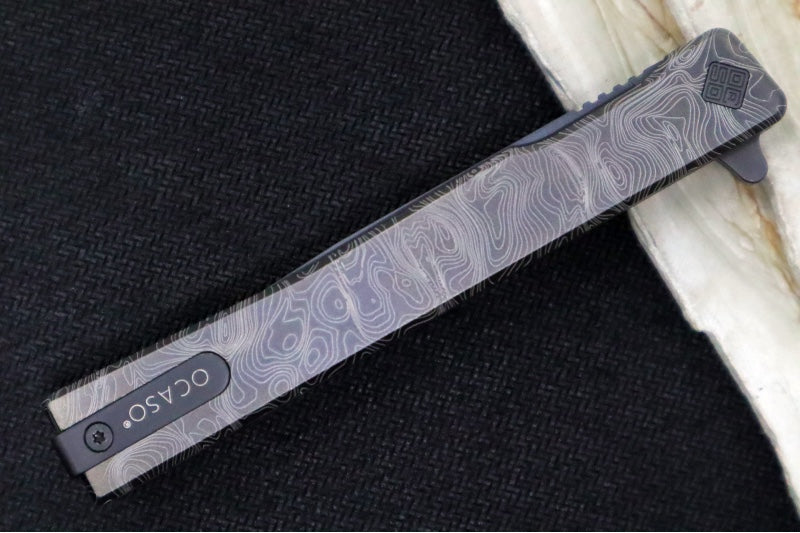 Ocaso Knives Engraved Solstice Flipper - CPM-S35VN Steel / Black PVD Coated Straight Blade / Engraved Full Titanium Handle #10ETB - Northwest Knives