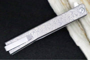 Ocaso Knives Engraved Scroll Solstice Flipper - CPM-S35VN Steel / Satin Finished Straight Blade / Scroll Engraved Full Titanium Handle #10ESS - Northwest Knives
