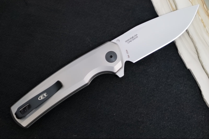 Zero Tolerance 0044 Button Lock Flipper - CPM-S45VN Steel / Satin Finish / Full Titanium Handle