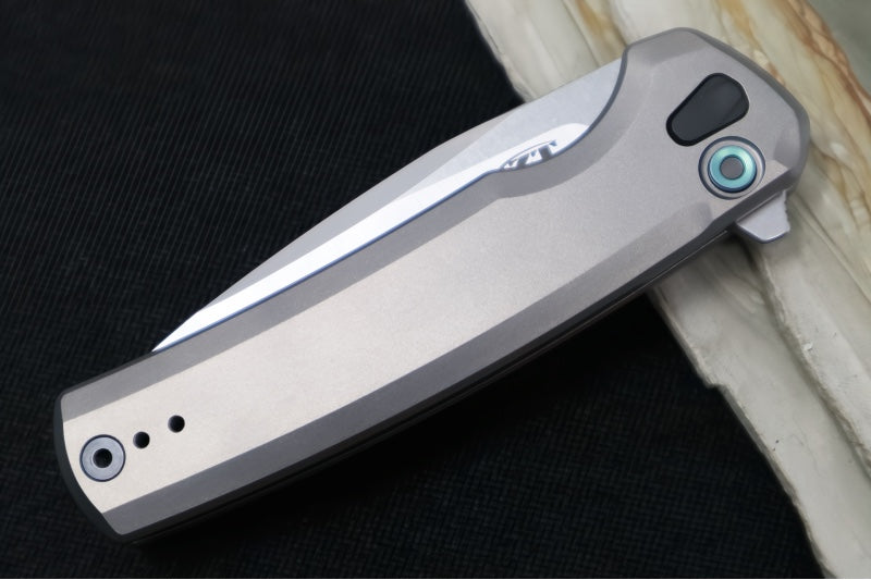 Zero Tolerance 0044 Button Lock Flipper - CPM-S45VN Steel / Satin Finish / Full Titanium Handle