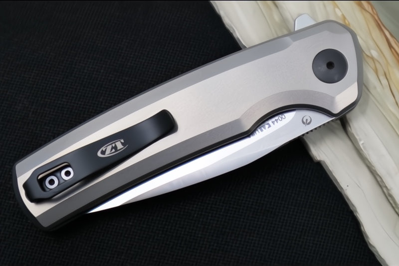 Zero Tolerance 0044 Button Lock Flipper - CPM-S45VN Steel / Satin Finish / Full Titanium Handle