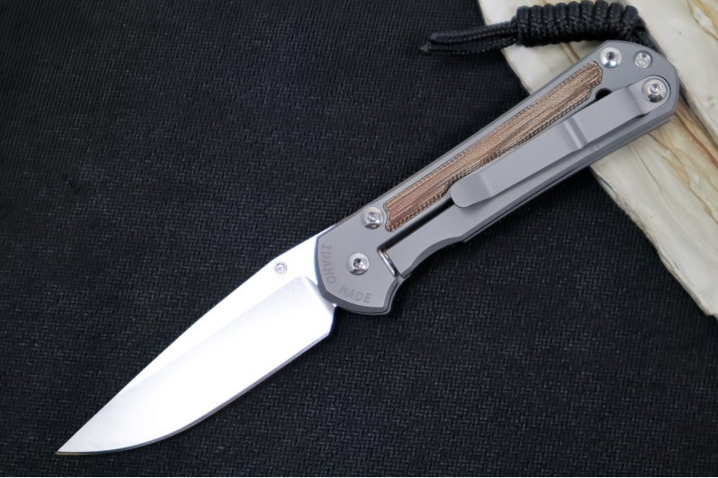 Chris Reeve Knives Small Sebenza 31 Glass Blasted LEFT HAND - Drop Point / Natural Canvas Micarta Inlay / CPM-Magnacut Steel S31-1661