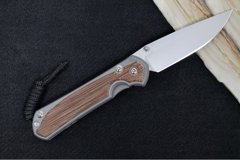 Chris Reeve Knives Small Sebenza 31 Glass Blasted LEFT HAND - Drop Point / Natural Canvas Micarta Inlay / CPM-Magnacut Steel S31-1661
