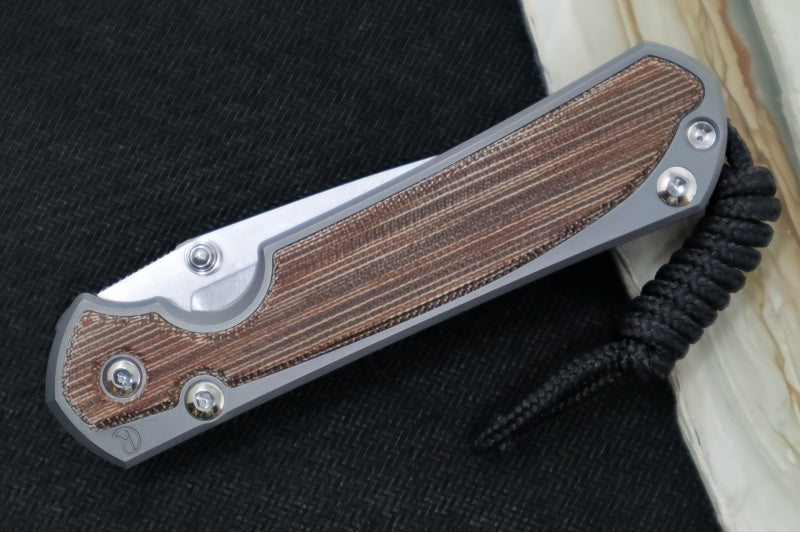 Chris Reeve Knives Small Sebenza 31 Glass Blasted LEFT HAND - Drop Point / Natural Canvas Micarta Inlay / CPM-Magnacut Steel S31-1661