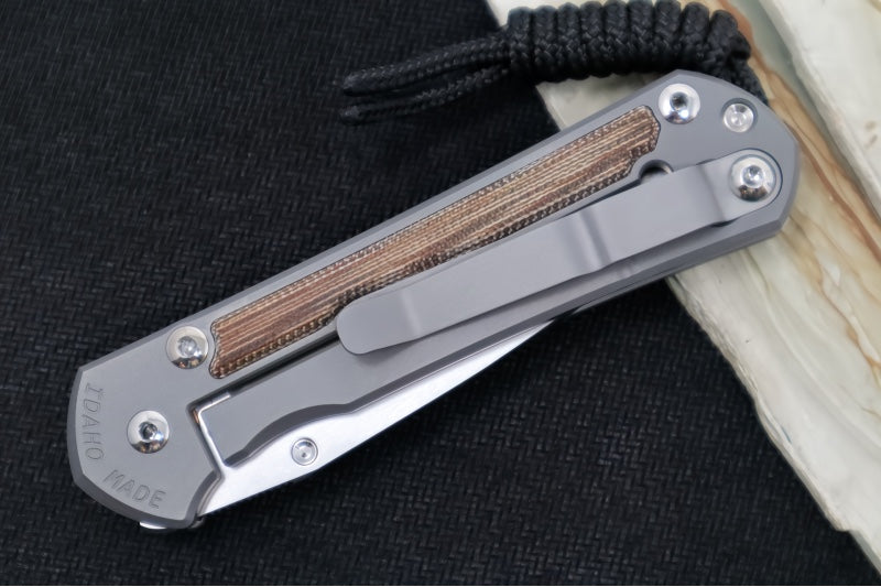 Chris Reeve Knives Small Sebenza 31 Glass Blasted LEFT HAND - Drop Point / Natural Canvas Micarta Inlay / CPM-Magnacut Steel S31-1661