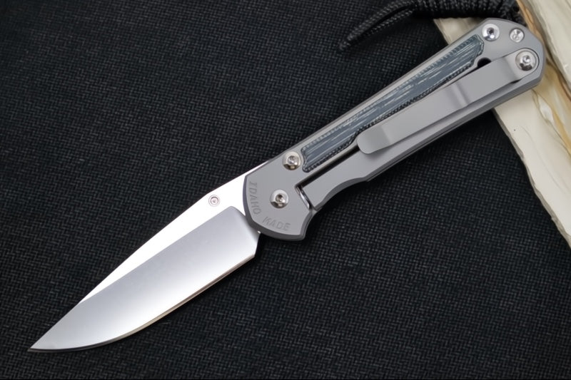 Chris Reeve Knives Small Sebenza 31 Glass Blasted LEFT HAND - Drop Point / Black Canvas Micarta Inlay / CPM-Magnacut Steel S31-1653
