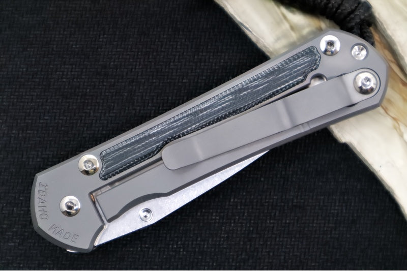 Chris Reeve Knives Small Sebenza 31 Glass Blasted LEFT HAND - Drop Point / Black Canvas Micarta Inlay / CPM-Magnacut Steel S31-1653