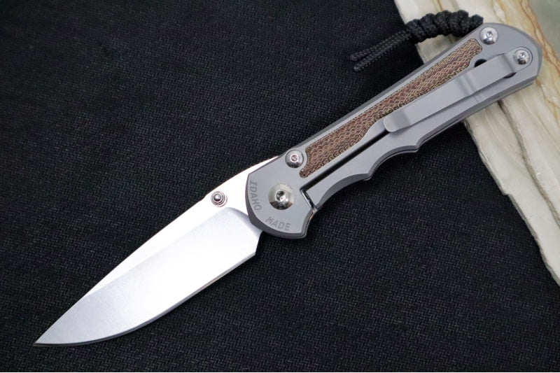 Chris Reeve Knives Large Inkosi Glass Blasted LEFT HAND - Drop Point Blade / CPM-Magnacut Steel / Glass Blasted Titanium Handle with Natural Micarta Inlay LIN-1119 - Northwest Knives