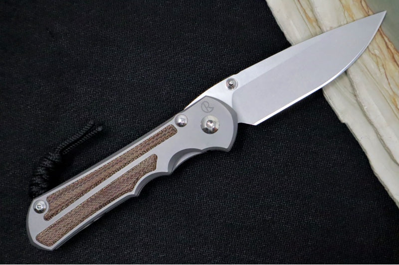 Chris Reeve Knives Large Inkosi Glass Blasted LEFT HAND - Drop Point Blade / CPM-Magnacut Steel / Glass Blasted Titanium Handle with Natural Micarta Inlay LIN-1119