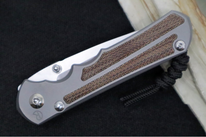 Chris Reeve Knives Large Inkosi Glass Blasted LEFT HAND - Drop Point Blade / CPM-Magnacut Steel / Glass Blasted Titanium Handle with Natural Micarta Inlay LIN-1119