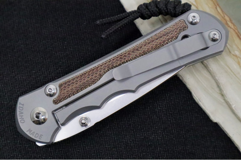 Chris Reeve Knives Large Inkosi Glass Blasted LEFT HAND - Drop Point Blade / CPM-Magnacut Steel / Glass Blasted Titanium Handle with Natural Micarta Inlay LIN-1119 - Northwest Knives