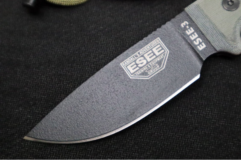 Esee Knives Model 3 - Black Canvas Micarta Handle / 1095 Steel / Black Textured Powdered Blade / Black Molded Polymer Sheath 3P-B - Northwest Knives