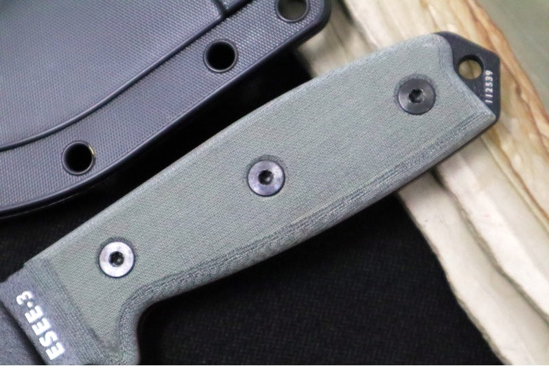 Esee Knives Model 3 - Black Canvas Micarta Handle / 1095 Steel / Black Textured Powdered Blade / Black Molded Polymer Sheath 3P-B