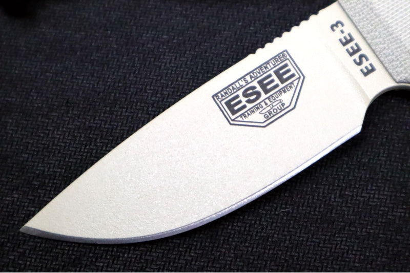Esee Knives Model 3 - Tan Canvas Micarta Handle / 1095 Steel / Tan Textured Powdered Blade / OD Green Molded Polymer Sheath 3P-DT - Northwest Knives