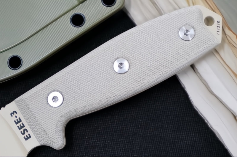 Esee Knives Model 3 - Tan Canvas Micarta Handle / 1095 Steel / Tan Textured Powdered Blade / OD Green Molded Polymer Sheath 3P-DT