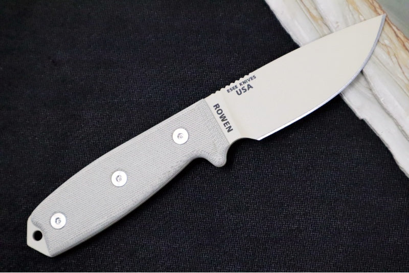 Esee Knives Model 3 - Tan Canvas Micarta Handle / 1095 Steel / Tan Textured Powdered Blade / OD Green Molded Polymer Sheath 3P-DT - Northwest Knives