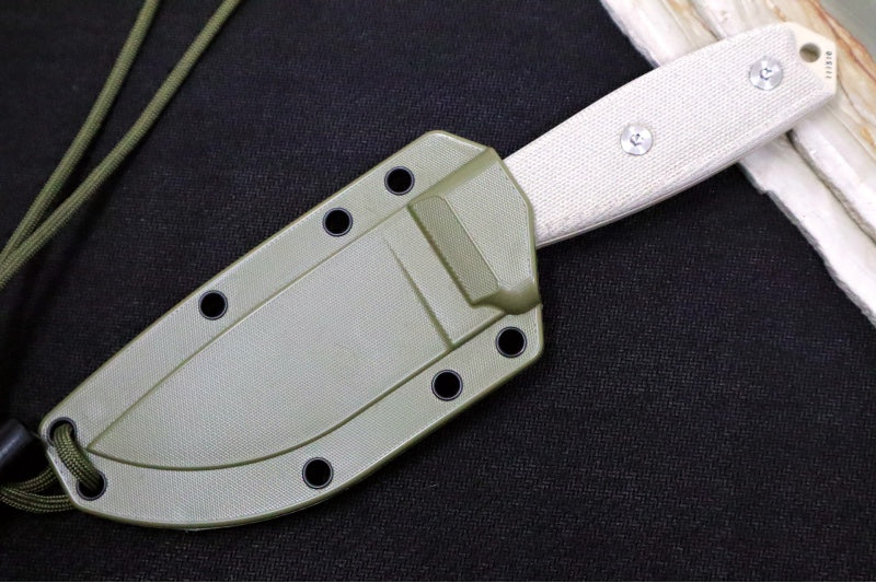 Esee Knives Model 3 - Tan Canvas Micarta Handle / 1095 Steel / Tan Textured Powdered Blade / OD Green Molded Polymer Sheath 3P-DT - Northwest Knives