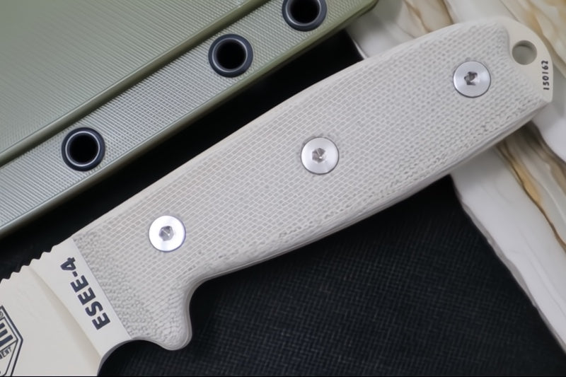 Esee Knives Model 4 - 3D Tan Canvas Micarta Handle / 1095 Steel / Tan Textured Powdered Coated Blade / OD Green Molded Polymer Sheath 4P-DT