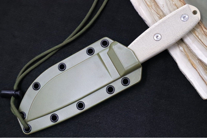 Esee Knives Model 4 - 3D Tan Canvas Micarta Handle / 1095 Steel / Tan Textured Powdered Coated Blade / OD Green Molded Polymer Sheath 4P-DT - Northwest Knives