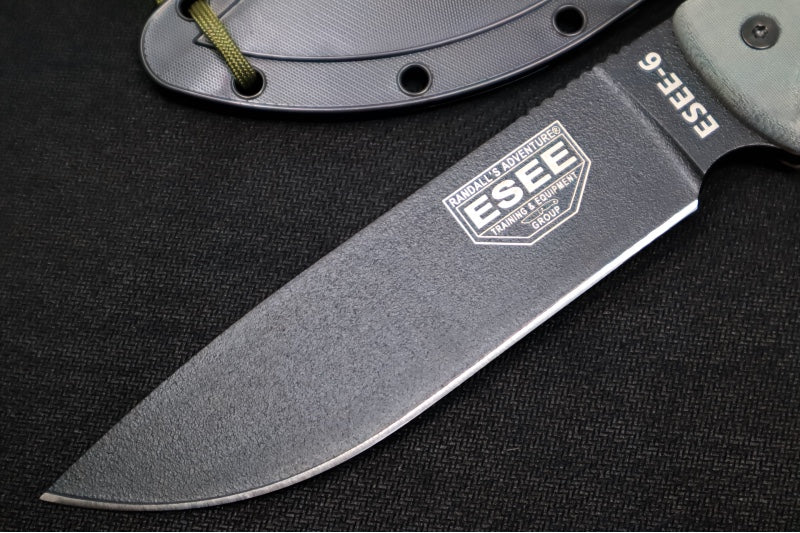 Esee Knives Model 6 - Black Canvas Micarta Handle / 1095 Steel / Black Textured Powdered Blade / Black Molded Polymer Sheath 6P-B - Northwest Knives