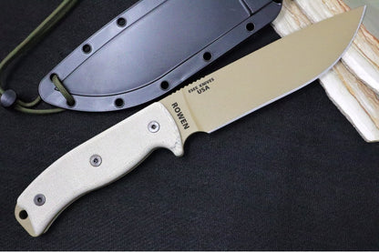 Esee Knives Model 6 - Tan Canvas Micarta Handle / 1095 Steel / Tan Textured Powdered Blade / Black Molded Polymer Sheath 6P-DE