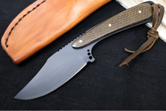 Emery Custom Knives Fixed Blade 4" - Burlap Micarta Handle / CPM-S35VN Blade / Hand-Stitched Black Leather Sheath ZC00062440