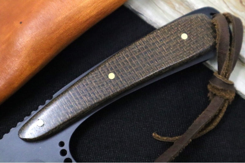 Emery Custom Knives Fixed Blade 4" - Burlap Micarta Handle / CPM-S35VN Blade / Hand-Stitched Black Leather Sheath ZC00062440