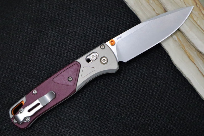 Benchmade 535-09 Bugout - CPM-S90V Steel / Drop Point Blade / Stonewashed Finish / Grey Aluminum & Red Richlite Handle - Northwest Knives