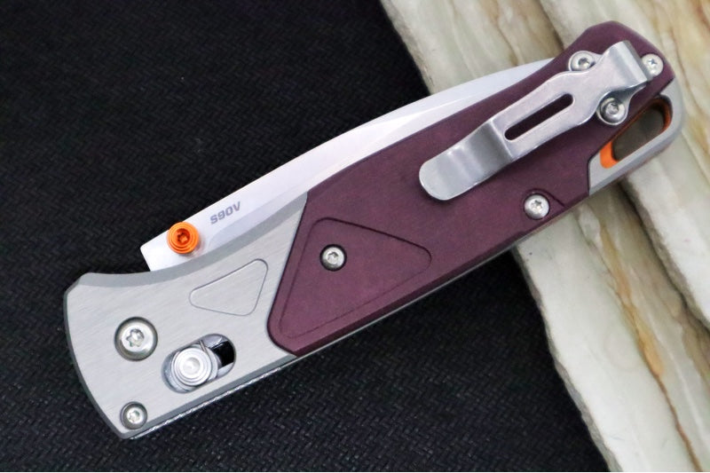 Benchmade 535-09 Bugout - CPM-S90V Steel / Drop Point Blade / Stonewashed Finish / Grey Aluminum & Red Richlite Handle