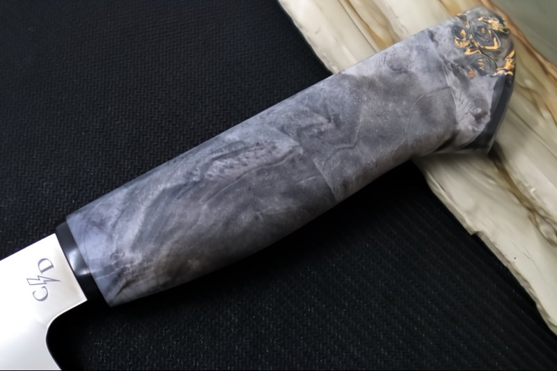 Corey Dunlap Custom Knives - 8.5" Chef's Knife - Western Chef Styled Burlwood Handle ZC00062458