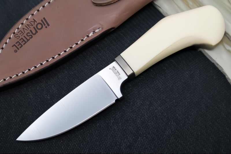 Lionsteel Willy Fixed Blade - White Canvas Micarta Handle / M390 Steel / Leather Sheath WL1-MW