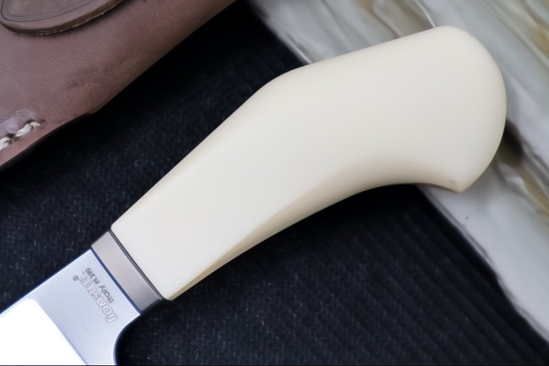 Lionsteel Willy Fixed Blade - White Canvas Micarta Handle / M390 Steel / Leather Sheath WL1-MW - Northwest Knives