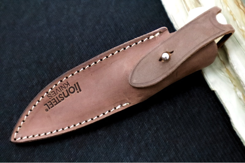 Lionsteel Willy Fixed Blade - White Canvas Micarta Handle / M390 Steel / Leather Sheath WL1-MW