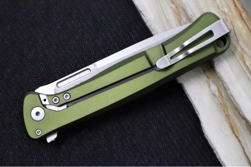 Lionsteel Skinny Integral Flipper - Drop Point Blade / CPM-Magnacut Steel / Green Aluminum Handles with Green Canvas Micarta Inlay SK01AGS