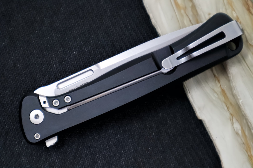 Lionsteel Skinny Integral Flipper - Drop Point Blade / CPM-Magnacut Steel / Black Aluminum Handles with Black Canvas Micarta Inlay SK01ABS