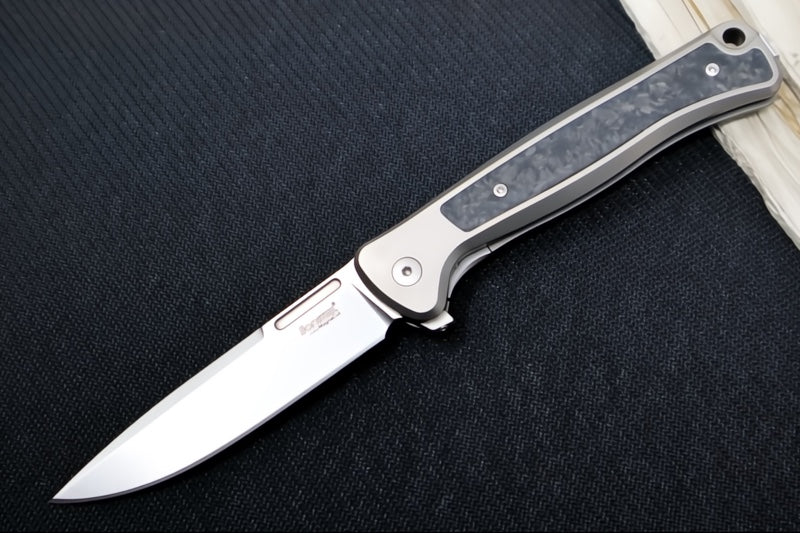 Lionsteel Skinny Integral Flipper - Drop Point Blade / CPM-Magnacut Steel / Grey Titanium Handles with Black Carbon Fiber Inlays SK01GY
