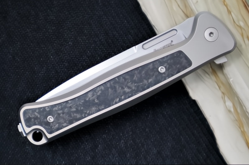 Lionsteel Skinny Integral Flipper - Drop Point Blade / CPM-Magnacut Steel / Grey Titanium Handles with Black Carbon Fiber Inlays SK01GY