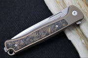 Lionsteel Skinny Integral Flipper - Drop Point Blade / CPM-Magnacut Steel / Bronzed Anodized Titanium Handles with Gold Dark Matter Carbon Fiber Inlay SK01BR - Northwest Knives