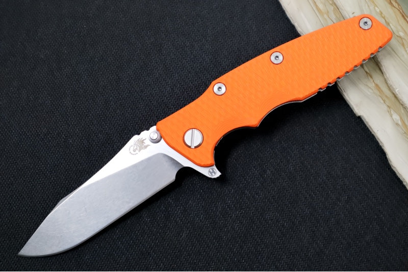 Rick Hinderer Knives Eklipse 3.5" - Hollow Ground Slicer Blade / CPM-S45VN Steel / Orange G-10 & Titanium Handle ZC00062463