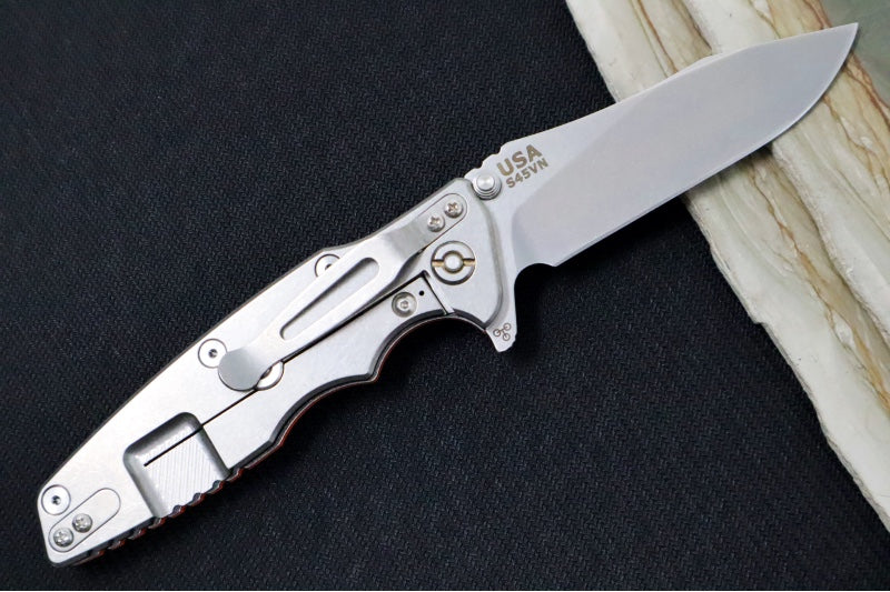 Rick Hinderer Knives Eklipse 3.5" - Hollow Ground Slicer Blade / CPM-S45VN Steel / Orange G-10 & Titanium Handle ZC00062463