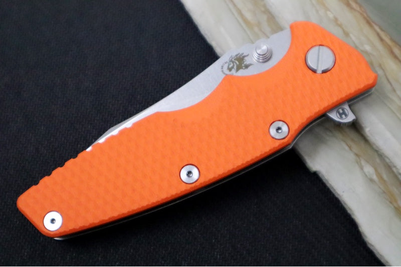 Rick Hinderer Knives Eklipse 3.5" - Hollow Ground Slicer Blade / CPM-S45VN Steel / Orange G-10 & Titanium Handle ZC00062463