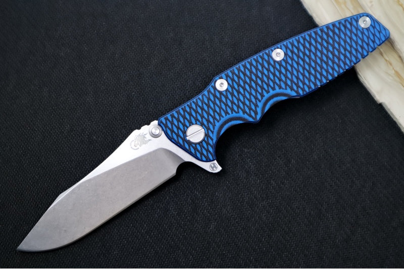 Rick Hinderer Knives Eklipse 3.5" - Hollow Ground Slicer Blade / CPM-S45VN Steel / Black & Blue G-10 & Titanium Handle ZC00062465