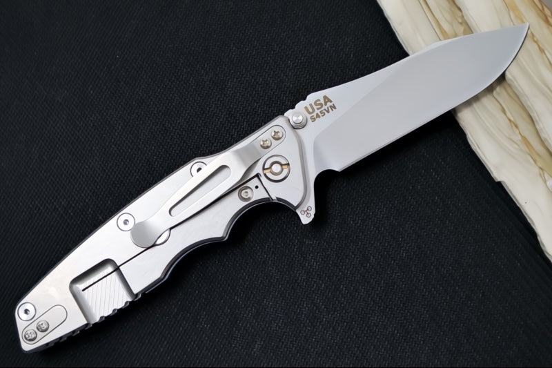 Rick Hinderer Knives Eklipse 3.5" - Hollow Ground Slicer Blade / CPM-S45VN Steel / Black & Blue G-10 & Titanium Handle ZC00062465