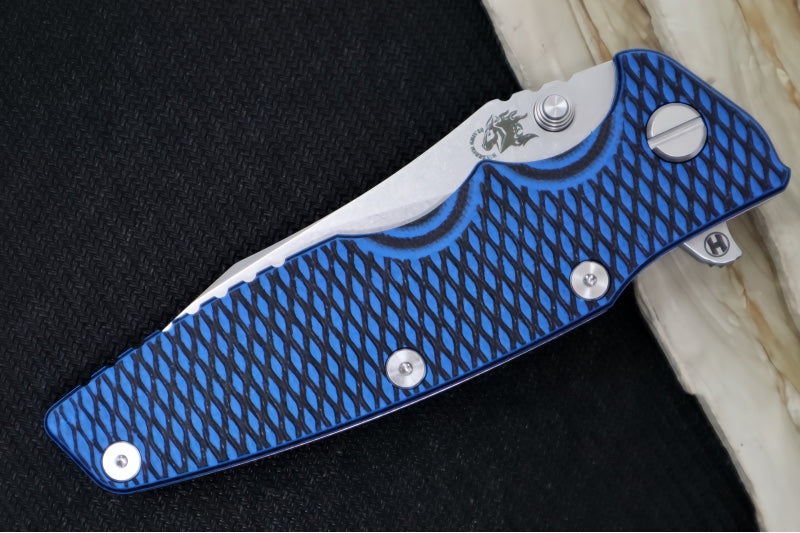 Rick Hinderer Knives Eklipse 3.5" - Hollow Ground Slicer Blade / CPM-S45VN Steel / Black & Blue G-10 & Titanium Handle ZC00062465