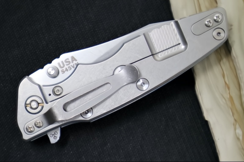 Rick Hinderer Knives Eklipse 3.5" - Hollow Ground Slicer Blade / CPM-S45VN Steel / Black & Blue G-10 & Titanium Handle ZC00062465