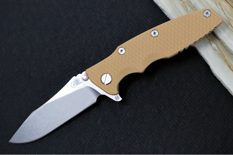 Rick Hinderer Knives Eklipse 3.5" - Hollow Ground Slicer Blade / CPM-S45VN Steel / Coyote Tan G-10 & Titanium Handle ZC00062462