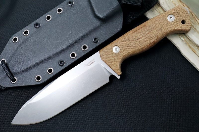 Lionsteel T6 Fixed Blade Hunting Knife - Natural Canvas Micarta Handle / Stonewash Finish / CPM-3V Steel T6-CVN-3V