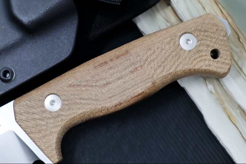 Lionsteel T6 Fixed Blade Hunting Knife - Natural Canvas Micarta Handle / Stonewash Finish / CPM-3V Steel T6-CVN-3V