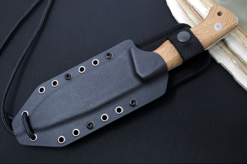 Lionsteel T6 Fixed Blade Hunting Knife - Natural Canvas Micarta Handle / Stonewash Finish / CPM-3V Steel T6-CVN-3V